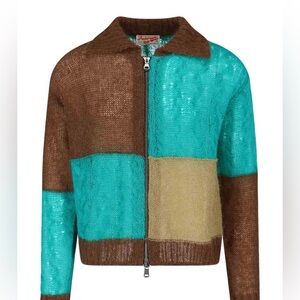 ANDERSSON BELL Men’s Patchwork Checkered Zip Cardigan Mohair Sweater M